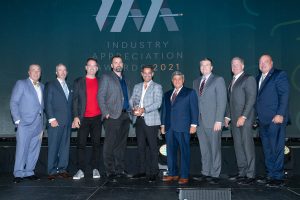 Matt Bernhardt and Felix Lulberes of Stickboy Creative accept the 2021 Industry Appreciation Small Busines of the Year Award