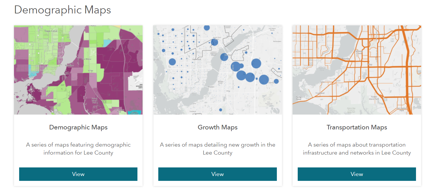 Various demographic maps you can select for further viewing.